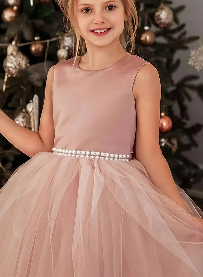 Take Two Girls Pink Faux Pearl Embellished Sleeveless Maxi Dress